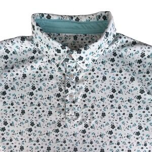Swannies Mens Floral Golf Polo Shirt Large White Blue Short Sleeve Performance